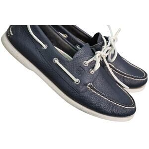Sperry Navy Blue Leather Loafer Boat Men 11M Lace Up Casual Preppy 2 Eye Moc Toe
